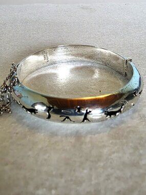 Vintage 1980s Mexican 925 Sterling Silver Wolf-Man Storyteller Bangle Bracelet